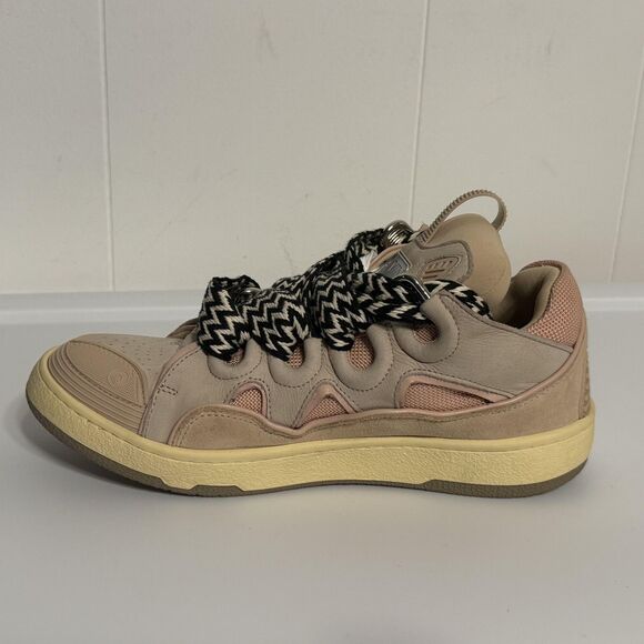 Lanvin Curb Shoes Mens Size 40 Beige Pink Low Top Leather Suede Made in Italy - Picture 7 of 16